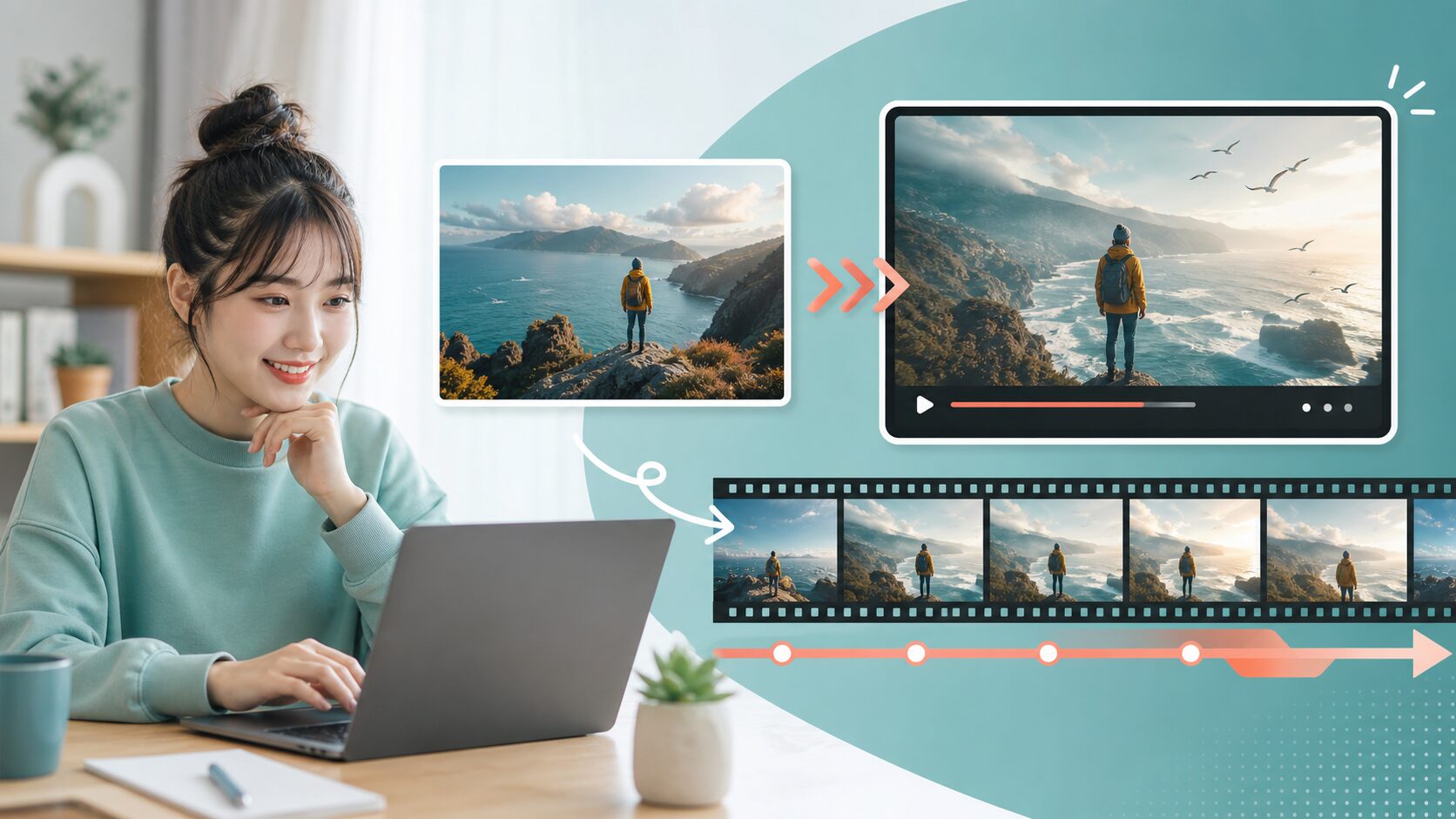 Runwayで静止画を短い動画に変換する流れを確認する初心者クリエイターのイメージ