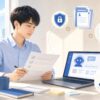 仕事で生成AIを使う前にチェックリストを確認する若手会社員