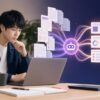 長いPDF資料をAIで要約しながらプライバシーと内容を確認する若手会社員