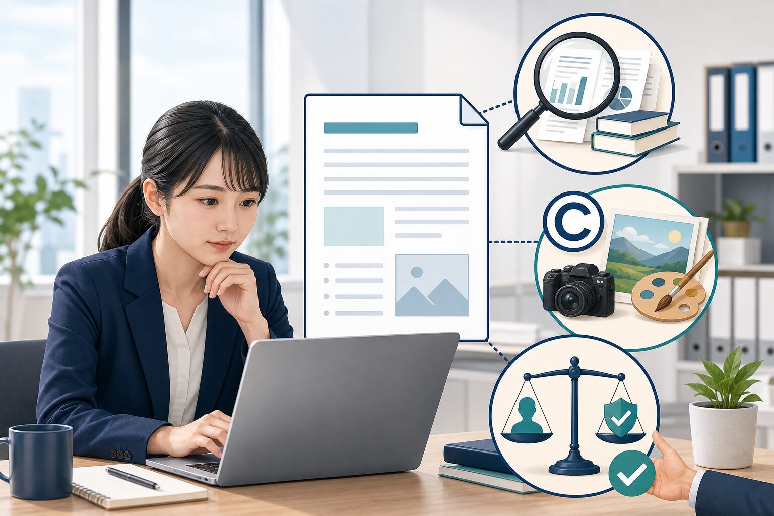 AIの出力を事実、権利、業務への影響の3方向から確認する若手社員
