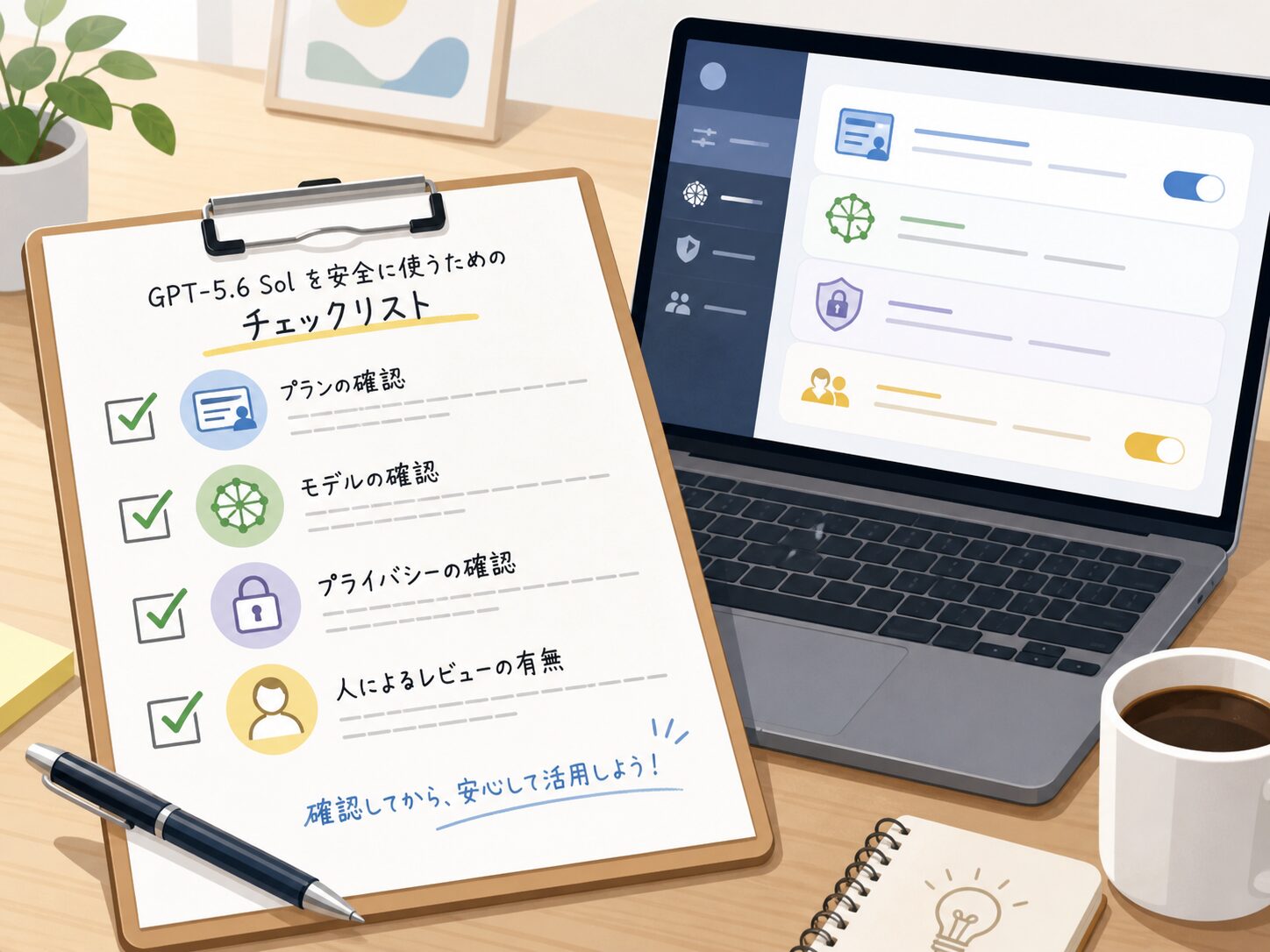 GPT-5.6 Solを仕事で使う前にプラン、モデル、プライバシー、人間レビューを確認するチェックリスト